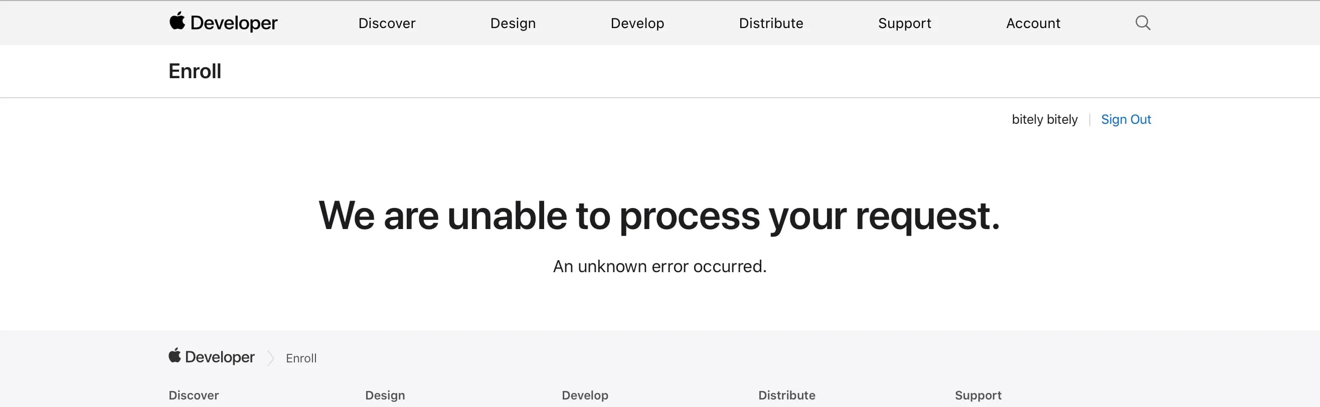 Screenshot showing Unknown Error Occurred Screenshot in Apple Developer Program Apple Developer Program Unknown Error Occurred Screenshot