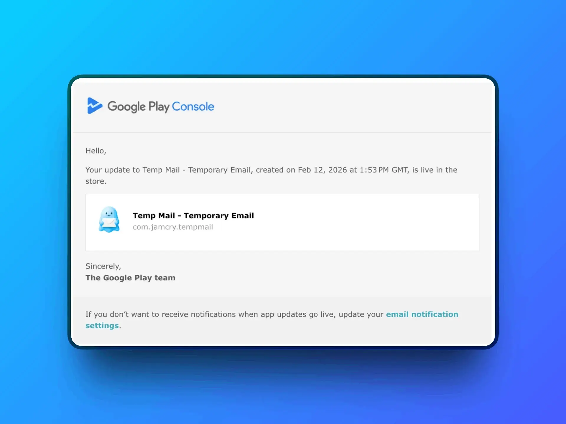 Temp Mail app live on Google Play Store after passing the 12 testers closed testing requirement