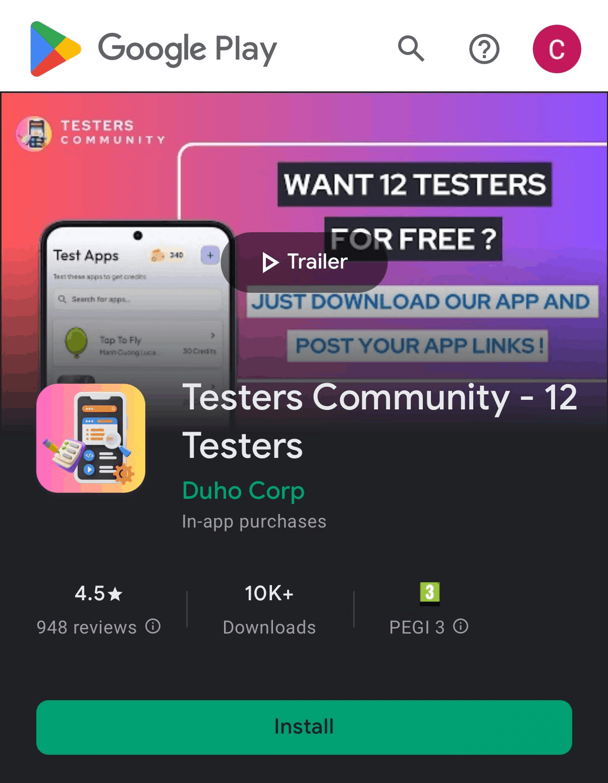 Testers Community Android app — earn credits by testing other apps, then post your own to get testers